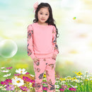 冬季女童服装套装 花卉图案女婴服饰 棉质儿童运动服 卫衣+长裤 圣诞服装