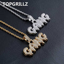 TOPGRILLZ 满钻方晶锆石闪亮泡泡字母GANG吊坠项链男女嘻哈镀金银色CZ项链礼物