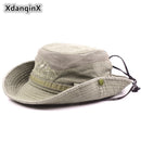 XdanqinX Adult Men's Cap Summer Mesh Breathable Retro 100% Cotton Bucket Hat Panama Jungle Fishing Hats Novelty Dad's Beach Cap