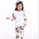 冬季女童服装套装 花卉图案女婴服饰 棉质儿童运动服 卫衣+长裤 圣诞服装