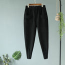 Casual Autumn Winter Women Pants Korean Elastic High Waist Pockets Suede Harem Pants Trousers Women Pantalon Femme
