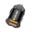 USLION Mini 2 Port USB Car Charger Adapter For iPhone Samsung QC3.0 Fast Charging USB Charger Mobile Phone Dual USB Car-charger