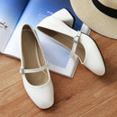 Meotina High Heels Shoes Women Mary Janes Shoes Patent Leather Med Heel Pumps Buckle Square Toe Ladies Shoes Red Plus Size 33-43