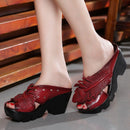 GKTINOO New Ethnic Style Genuine Leather Women Shoes Sandals wedges Slides Handmade Flower Women Summer Slipper