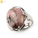 CSJA New Women Finger Rings Oval Natural Stone Cabochon Tiger Eye Opal Unakite Pink Quartz Lapis Lazuli Chakra Wedding Ring E583