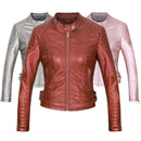 2021 Fashion Women Elegant Zipper Faux Leather Biker Jacket in Brown Black Slim Ladies Coat Casual brand Motorcycle Leather Coat