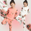 冬季女童服装套装 花卉图案女婴服饰 棉质儿童运动服 卫衣+长裤 圣诞服装