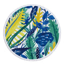 Green Leaves Summer Round Beach Towel Microfiber with Drawstring Backpack Bag Bath Towels Mat Bikini Cover Up With Tassels Soft