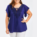 Plegie Large Size Lace Patchwork Shirt Womens Tops and Blouses Short Sleeve Big Size Blusas Femininas Blusas Mujer De Moda 2022