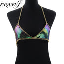 Mesh Sequin Body chain Bra Bikini Chain women Statement Metal bra chain bralette Beach Party Harness body jewelry