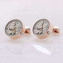 Hot Sale Men Immovable Watch Cufflinks Round Stainless Steel Steampunk Gear Watch Movement Cuff links With Glass Suits Wedding