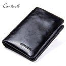 CONTACT'S Genuine Leather Oil Wax Men's Wallet Black Short Wallets for Men Portomonee Male Card Holder Carteira Masculina Walet