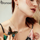 BAMOER 925 Sterling Silver Butterfly and Flower Necklace Enamel Floral Short Choker Necklace Silver Korean Style Jewelry BSN053