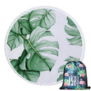 Green Leaves Summer Round Beach Towel Microfiber with Drawstring Backpack Bag Bath Towels Mat Bikini Cover Up With Tassels Soft