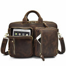 Men Genuine Leather Laptop Backpack 15" PC Crazy Horse Leather Business Bag 3 Use Cow Leather Shoulder Bags 3 Layer Work Tote