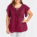 Plegie Large Size Lace Patchwork Shirt Womens Tops and Blouses Short Sleeve Big Size Blusas Femininas Blusas Mujer De Moda 2022