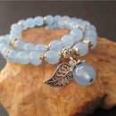 JoursNeige Blue Crystal Bracelets 8mm Round Bead Lucky Tibetan Silver Leaf Pendant Bracelet for Women Crystal Multilayer Jewelry