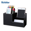 High Grade PU Leather Desk Organizer Wooden Pen Holder Pencil Box Marble Desk Storage Box &amp; Bin Stationery Pen Stand Containers