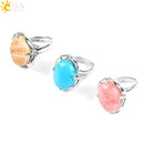 CSJA New Women Finger Rings Oval Natural Stone Cabochon Tiger Eye Opal Unakite Pink Quartz Lapis Lazuli Chakra Wedding Ring E583