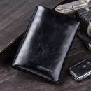 CONTACT'S Genuine Leather Oil Wax Men's Wallet Black Short Wallets for Men Portomonee Male Card Holder Carteira Masculina Walet