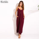 Vestidos 2022 Summer ZANZEA Women  Strapless Sexy V Neck Sleeveless Dress Casual Loose Long Maxi Solid Dress White Oversized