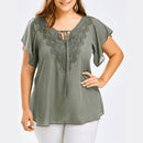 Plegie Large Size Lace Patchwork Shirt Womens Tops and Blouses Short Sleeve Big Size Blusas Femininas Blusas Mujer De Moda 2022