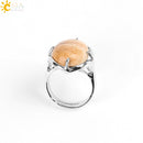 CSJA New Women Finger Rings Oval Natural Stone Cabochon Tiger Eye Opal Unakite Pink Quartz Lapis Lazuli Chakra Wedding Ring E583