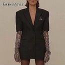 TWOTWINSTYLE Summer Solid Blazer For Women Long Sleeve Diamond Patchwork Long Elegant Coat Female Fashion Clothing 2022 New