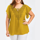 Plegie Large Size Lace Patchwork Shirt Womens Tops and Blouses Short Sleeve Big Size Blusas Femininas Blusas Mujer De Moda 2022