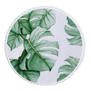 Green Leaves Summer Round Beach Towel Microfiber with Drawstring Backpack Bag Bath Towels Mat Bikini Cover Up With Tassels Soft