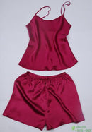 Women 100% Natural Silk 16 momme satin silk Camisole with Shorts Pajama Set Sleepwear M-2XL YM004