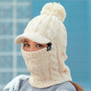 2021 Warm Neck Knit Hat Fur Pompoms Hat Mask Winter Hat For Girl Wool Knitted Hat Female Balaclava Caps Gorras Bonnet