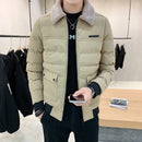2020秋冬翻领羊毛男士夹克时尚男士纯色修身棉夹克冬季保暖休闲夹克上衣