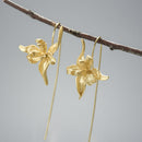 Lotus Fun Elegant Iris Flower Dangle Earrings Real 925 Sterling Silver 18K Gold Earrings for Women Gift Handmade Fine Jewelry