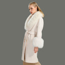2020 Wool Coat Women Pied De Poule Natural Fox Fur Collar Cashmere Wool Blends Long Outerwear Ladies Streetwear