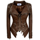 2020 Women Autumn Winter Thick Fake PU Faux Leather rivet Jackets Lady studs Motorcycle Coats Biker Zippers Street Outwear