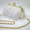 Designer Ostrich Fur Feather Wallet Clutch Bag Women Clutch Diamond Knuckle Rings Dinner Evening Bag Chain Purses Party XA531H