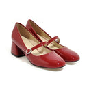Meotina High Heels Shoes Women Mary Janes Shoes Patent Leather Med Heel Pumps Buckle Square Toe Ladies Shoes Red Plus Size 33-43