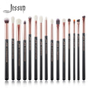 Jessup 15件套化妆刷套装 化妆工具套件 眼线刷 眼影刷 天然-合成毛 玫瑰金/黑色 T157