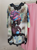 African New Fashion Lace Collar Suit (Dress and Trousers)Bat SLeeve  Suit Oversized African For Lady(KSTZ1