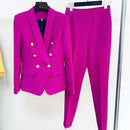 HIGH STREET Newest 2022 Designer Fashion Jacket Sets Women's Double Breasted Lion Buttons Shawl Collar Blazer Pants Suit