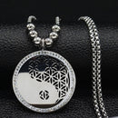 2022 Flower of Life Crystal Stainless Steel Chain Necklace Women Silver Color Bead Long Necklace Jewelry colgante mujer N129S02