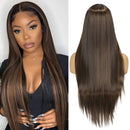 FGY Wine Red Women's Long Straight Hair Natural Hairline Synthetic Wig Honey Golden Brown Pure White With Bangs Daily Wear Wig