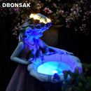Resin Angel Figure Sculpture Flower Fairy Solar Decor Wreath Girl Statue Outdoor Villa Courtyard Gardening Landscape Ornaments