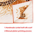 90cm Leopard Twill Hijab Silk Scarf Handmade Curled Design Luxury Brand Square Scarf Women Bandana Foulard Head Scarves Shawl