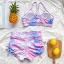 New Women Seamless Yoga Set Fitness Sports Suits Gym Clothing Push Up 2 Pieces Bra+Gym Short Pants Female Running Workout Pants