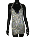 The Vesper | Rhinestone-Crystal Halter Mini Dress — Deep V Backless