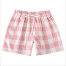 Couple pajamas summer cotton gauze shorts Japanese style simple elastic waist casual large size lattice men and women home pants