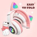 Cat Ear Wireless Headphones Blue-tooth 5.0 RGB Earphones Bass Noise Cancelling Adults Kids Girl Headset Support TF Card Mic
