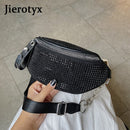 JIEROTYX 时尚水钻女士腰包斜挎包胸包旅行休闲女士链条朋克腰带包
